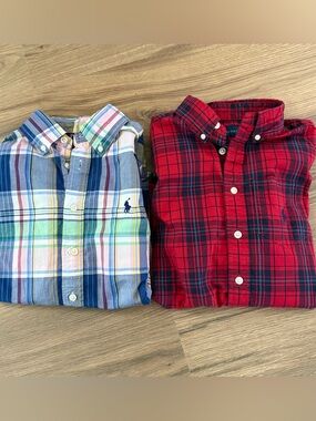 Boys Polo Ralph Lauren Button Down Shirt Lot of 2 Medium 10-12 Plaid